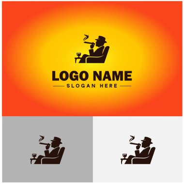 Puro Salonu simgesi Puro Çubuğu Sigara İçme Salonu Düz Logo Logosu Düzenlenebilir Sembol Vektörü