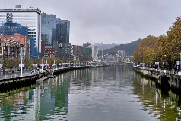 Bilbao, İspanya; 25 Kasım 2023: Bilbao 'daki Bilbao Köprüsü, bir şehir ve Bask ülkesindeki bir ülke