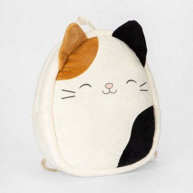 Crossbody Tek boynuzlu at Haberci Çocuklar Çanta Çantası Çantası Küçük kızlar beyaz arka planda izole edilmiş. Fermuarlı ve omuz bantlı. Tuval okul çantası. en üstteki görünüm.