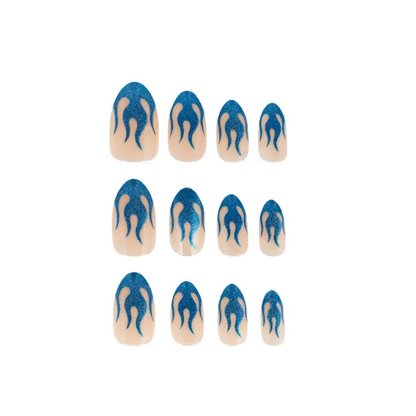 realistic set of colored false nails adhesive isolated on white background. top view. false nails acrylic nails for women. different fashion nail shapes.