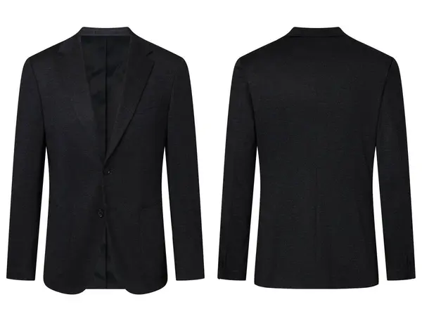 Beyaz arka planda izole edilmiş erkek takım elbise (blazer ceket) portresi, görünmez hayalet mankeni. Ön ve arka görüş. Moda endüstrisinin yüksek kaliteli stüdyo fotoğrafçılığı. Lütfen portföyümdeki benzer resimlere bakın..