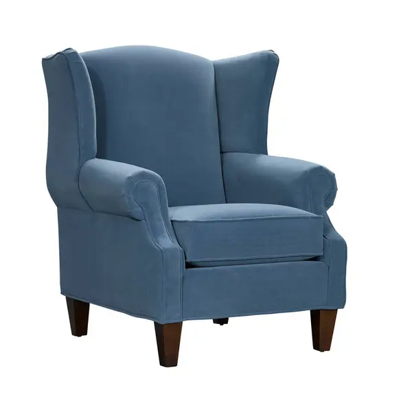 İzole edilmiş bir stüdyo çekimi, temiz beyaz arka planda klasik bir kanatlı koltuk sunar. Rahat ve şık mobilyalar zarif kıvrımlar, döşemeler ve sağlam ahşap bacaklar her oturma odası veya eve mükemmel bir katkı sağlar.