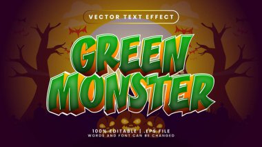 Cadılar bayramı ve korkunç arkaplanlı yeşil canavar 3D düzenlenebilir metin efekti