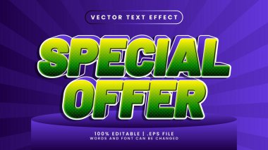 Özel teklif indirimi yeşil ve mor 3d düzenlenebilir metin efekti şablonu biçimi