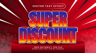 Süper indirimli satış kırmızı ve mavi 3d düzenlenebilir metin efekti şablonu biçimi