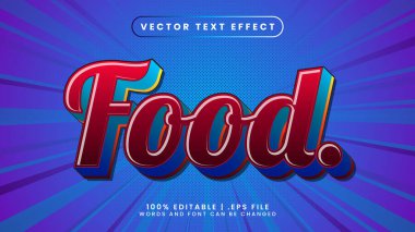 Gıda 3d kırmızı ve mavi metin biçiminde düzenlenebilir metin efekti
