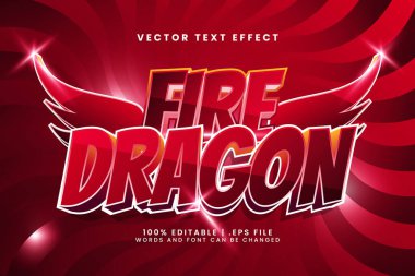 Ateş ejderhası 3d düzenlenebilir metin efekti kırmızı ve kanat biçimi