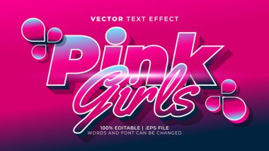 Pembe kızlar tatlı düzenlenebilir metin efekti şablonu 3d biçimi