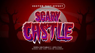 Korkunç şato Cadılar Bayramı 3 boyutlu düzenlenebilir metin efekti ay ve kırmızı arkaplan