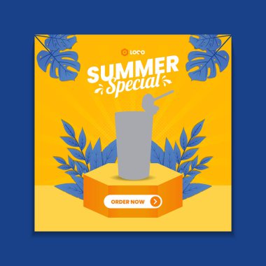 Yaz özel içecek menüsü sosyal medya gönderme şablonu