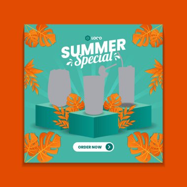 Yaz özel içecek menüsü sosyal medya gönderme şablonu