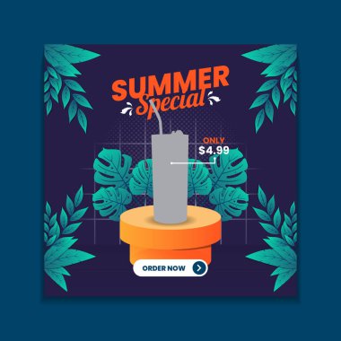 Yaz özel içecek menüsü sosyal medya gönderme şablonu