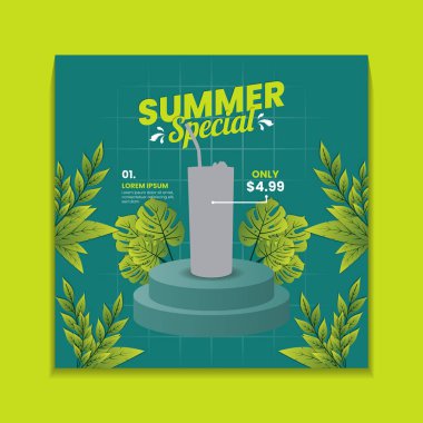 Yaz özel içecek menüsü sosyal medya gönderme şablonu