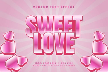 Tatlı aşk 3D düzenlenebilir metin efekti pembe ve romantik metin tarzı