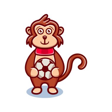Sevimli maymun çizgi film hayvanı elinde top tutuyor.