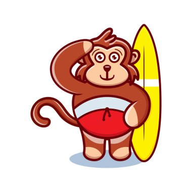 Sörf tahtası olan sevimli maymun çizgi film hayvanı