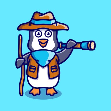 sevimli maceraperest penguen çizgi film çizimi