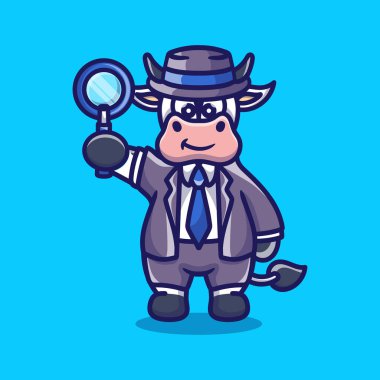 Sevimli inek dedektif elinde büyüteç taşıyor.