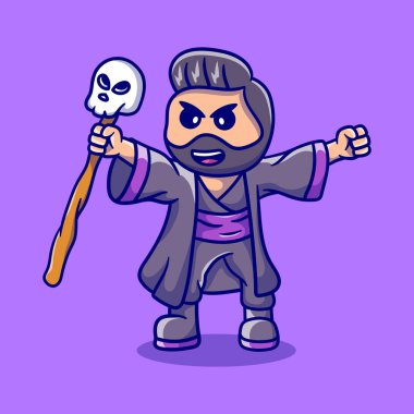 İskelet sopalı şirin cadılar bayramı büyücüsü