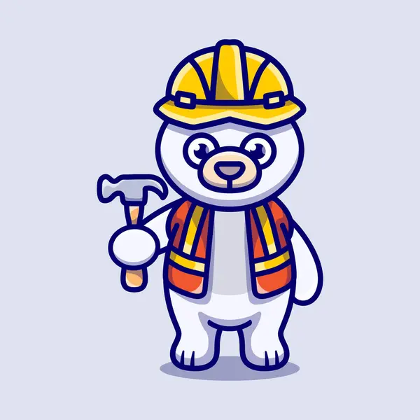 stock vector cute polar bear builder carrying hammer