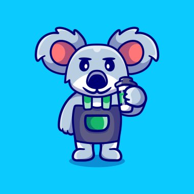 Kahve tutan sevimli barista koala.