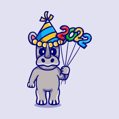 Yeni yılı 2022 balonla kutlayan sevimli gergedan.