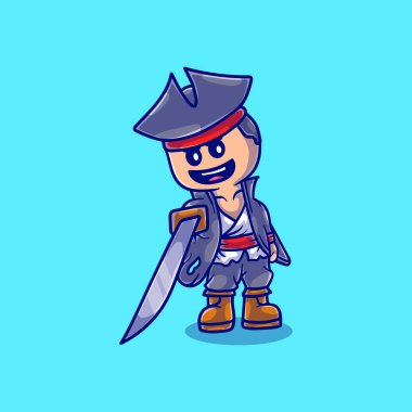 Kılıç tutan sevimli korsan illüstrasyonu