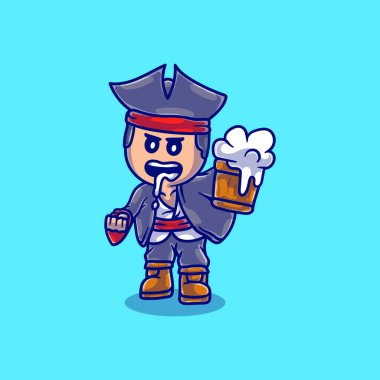 sevimli sarhoş korsan illüstrasyonu