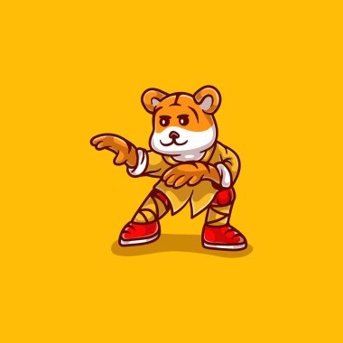 Çin 'in yeni yılını kutlayan tatlı kaplan dövüş sanatları illüstrasyonu