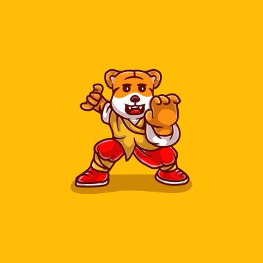 Çin 'in yeni yılını kutlayan tatlı kaplan dövüş sanatları illüstrasyonu