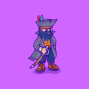 Sevimli sakallı eski korsan çizimi