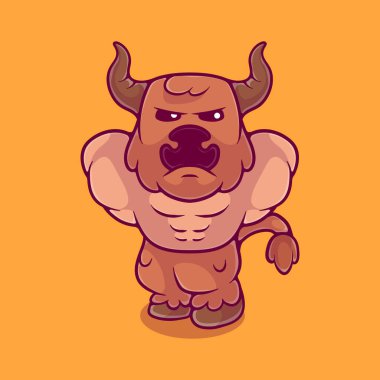 Maskot çıkartması ve tişört tasarımı için uygun şirin güçlü minotor çizimi