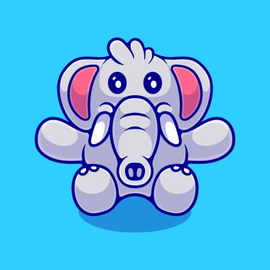 Maskot çıkartması ve tişört tasarımı için uygun şirin fil çizimi