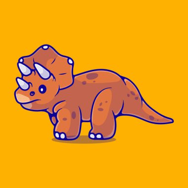Şirin triceratops dinozor çizimi maskot çıkartması ve tişört tasarımı için uygun