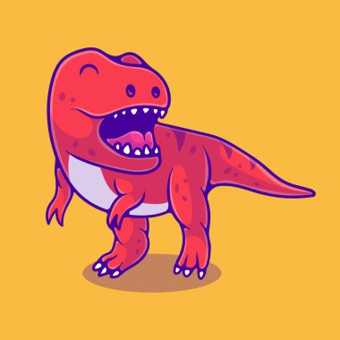 Şirin tyrannosaurus rex dinozor çizimi maskot çıkartması ve tişört tasarımı için uygun.