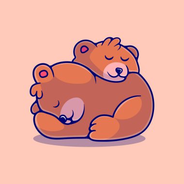 Maskot çıkartması ve tişört tasarımı için uygun iki sevimli ayı birlikte yatıyor.