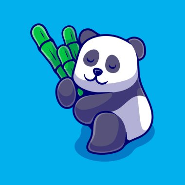 Maskot çıkartması ve tişört tasarımı için uygun bambu resimli şirin bir panda.