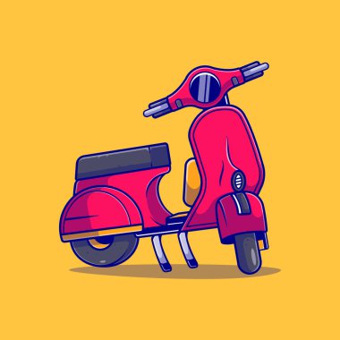Maskot çıkartması ve tişört tasarımı için uygun eski şirin scooter çizimi