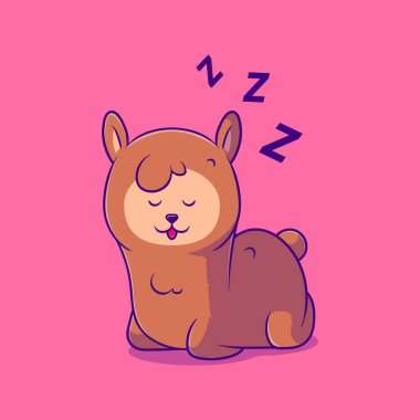 Maskot çıkartması ve tişört tasarımı için uygun tatlı bir uyku lama illüstrasyonu