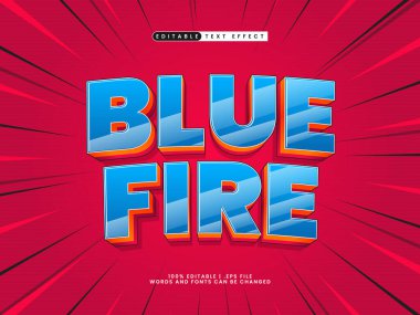 Çizgi film tarzında mavi ateş düzenlenebilir metin efekti