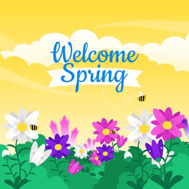 düz çiçekli bahar resimleme arkaplanı