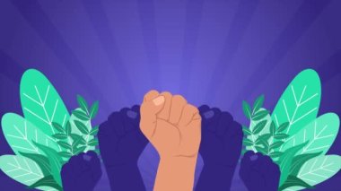 Bitkiler ve sıkılmış yumruklarla kadınlar günü animasyonu
