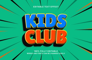 Çocuklar kulübü çocuk tarzında düzenlenebilir metin efekti
