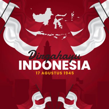 Endonezya Bağımsızlık Günü için Dirgahayu Endonezya bayrağı veya sosyal medya postası