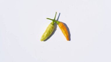 Parlak Beyaz Yüzeyde Sarı ve Yeşil Biberler