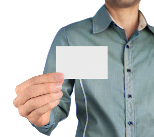 Business Card in Man on white background