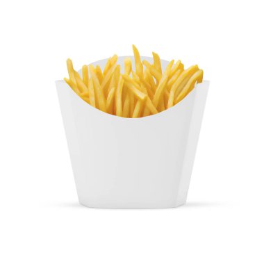 Beyaz arkaplanda patates kızartması paketleme