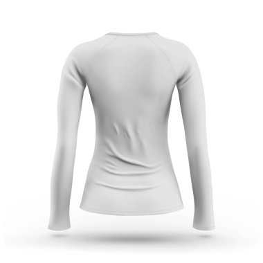 Beyaz arkaplanda Uzun Kollu Sıkıştırma Tişörtü Kadın Geri Görünümü