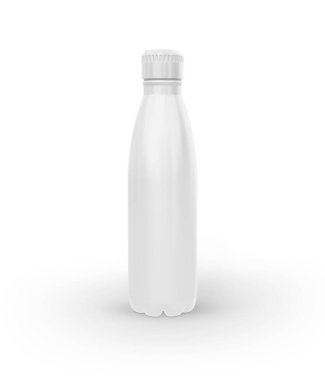 Beyaz zemin üzerinde çelik şişe suyu