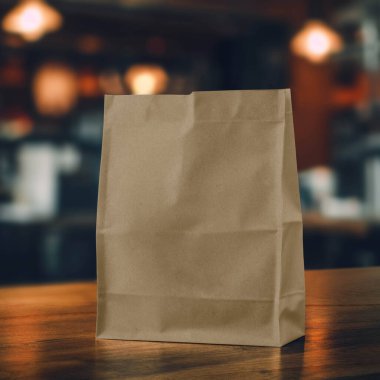 Kraft Paper Bag in Restaurant Background clipart